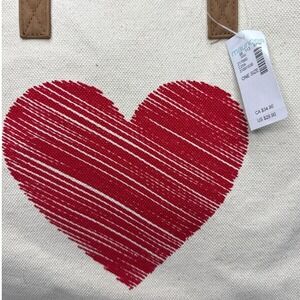 Maurices Tote Bag Cream‎ Canvas Red Heart Design Shopping Bag